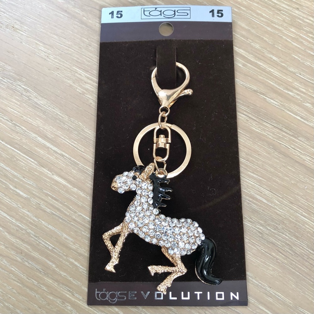 ⭐️TAGS EVOLUTION⭐️Rhinestone Swarovsky Crystals Gold Pony Horse Keychain Charm - Picture 4 of 10